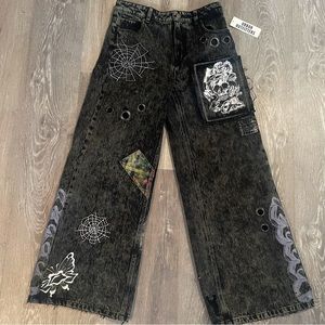 urban outfitters high waisted wide leg grunge black wash jeans